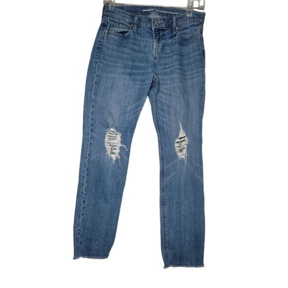 Old Navy Boyfriend Jeans Straight Leg Distressed‎ Cuffed Women's Size 0 Stretch